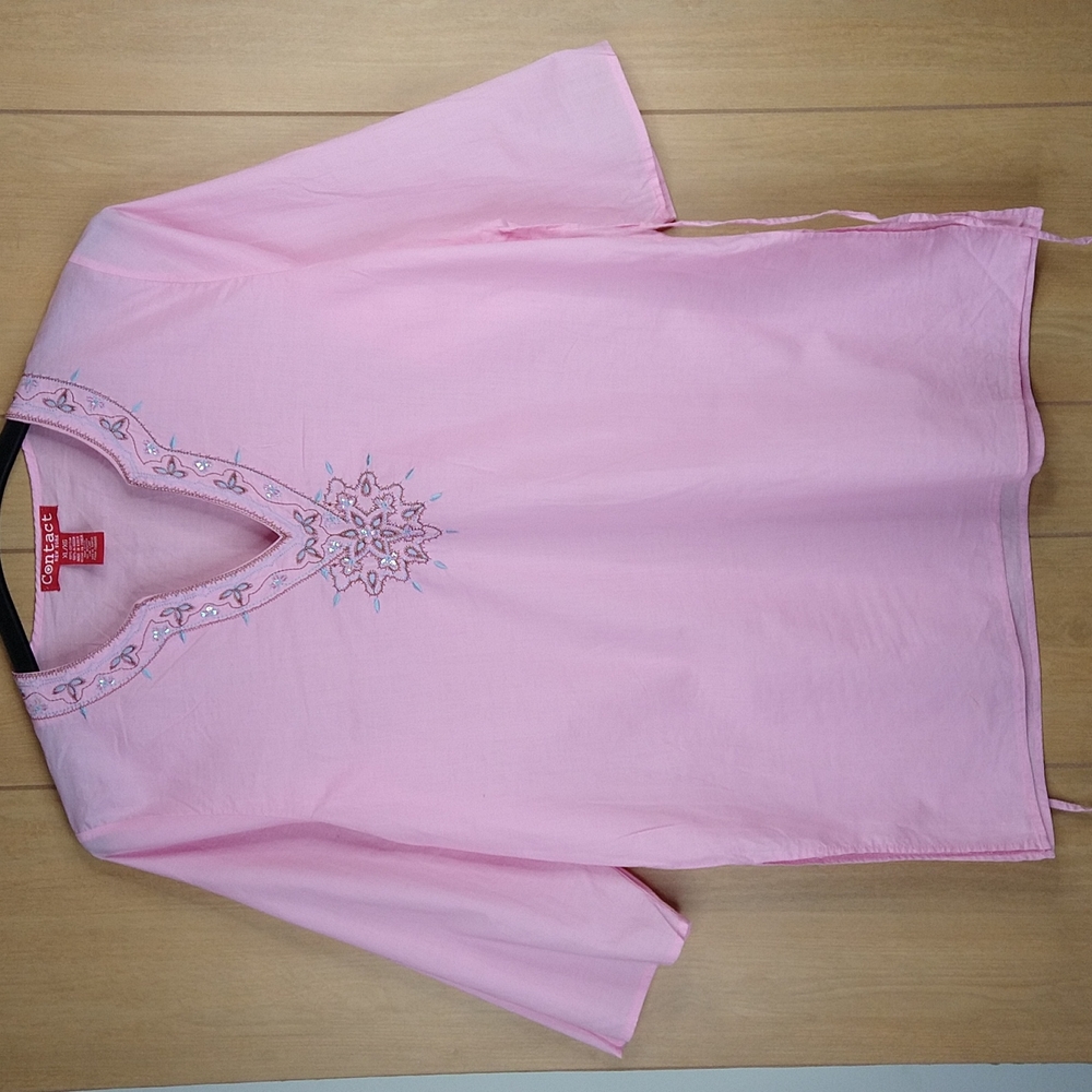 Women Pink Embroidered Tunic Size: XL